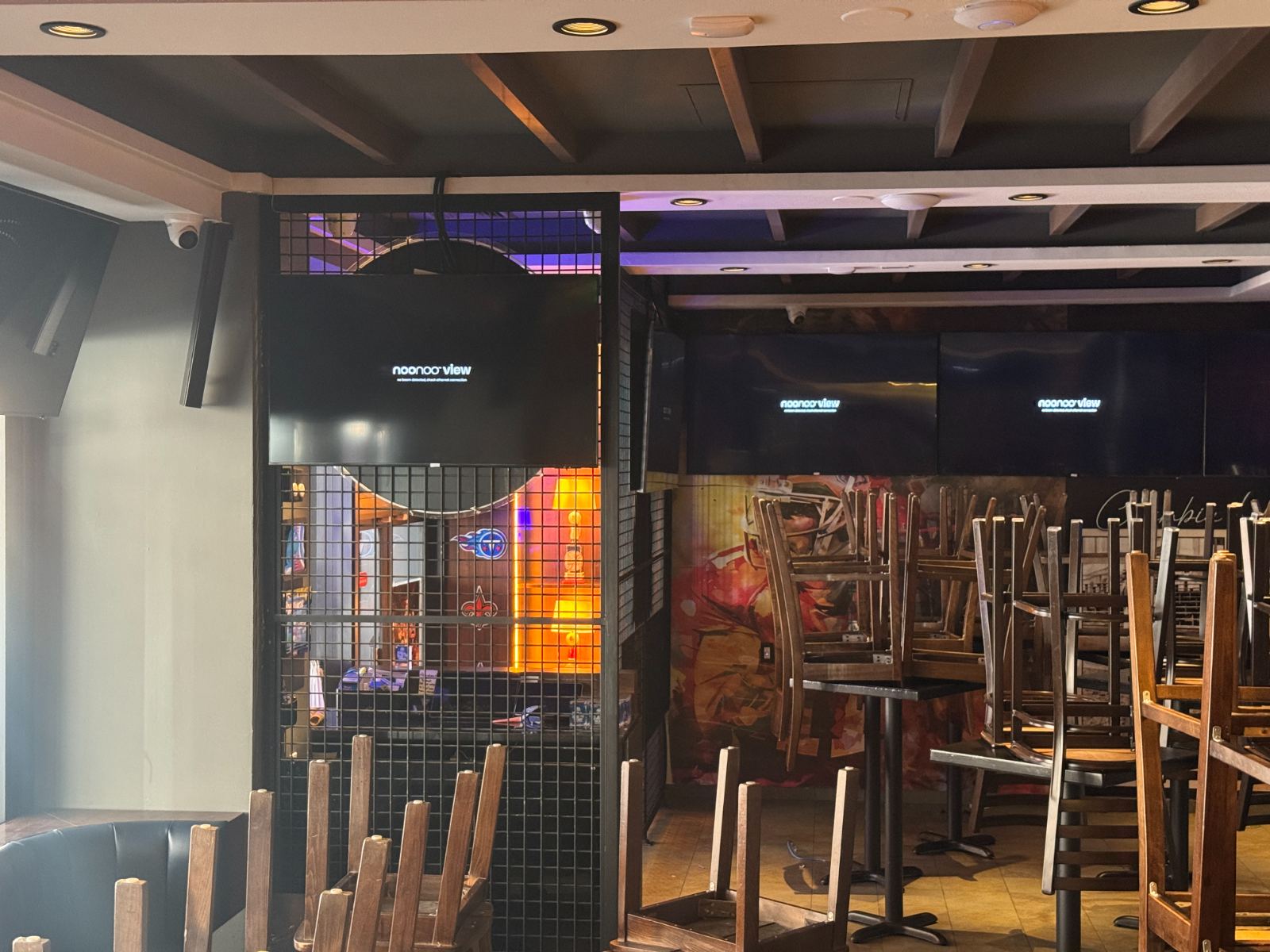The dining room with its displays and accent lighting on