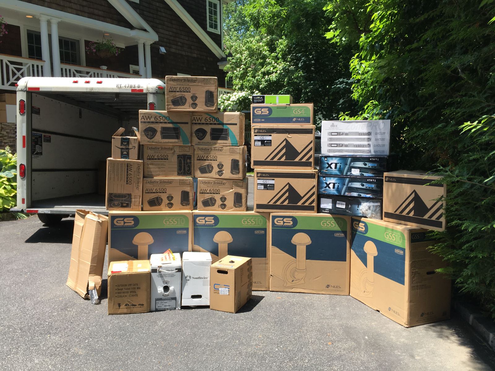 The delivery staged on the driveway before install day