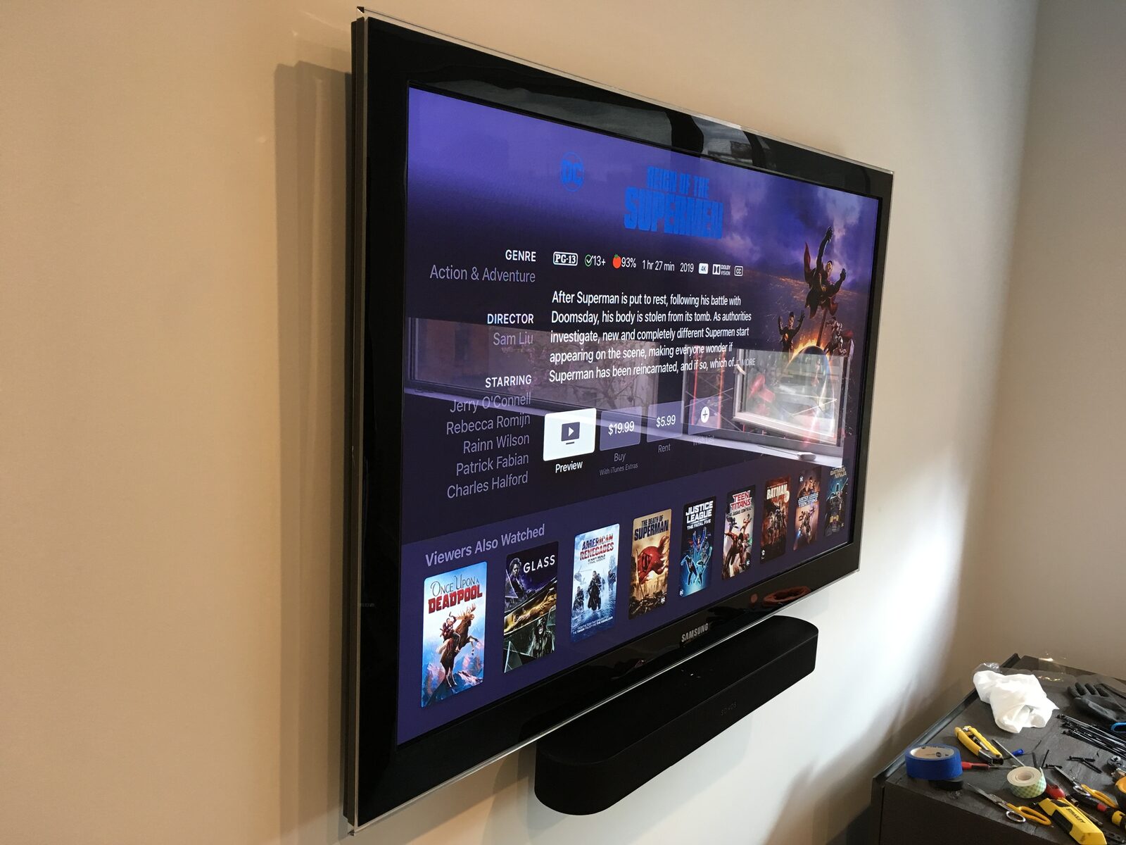The finished display and soundbar in the living space