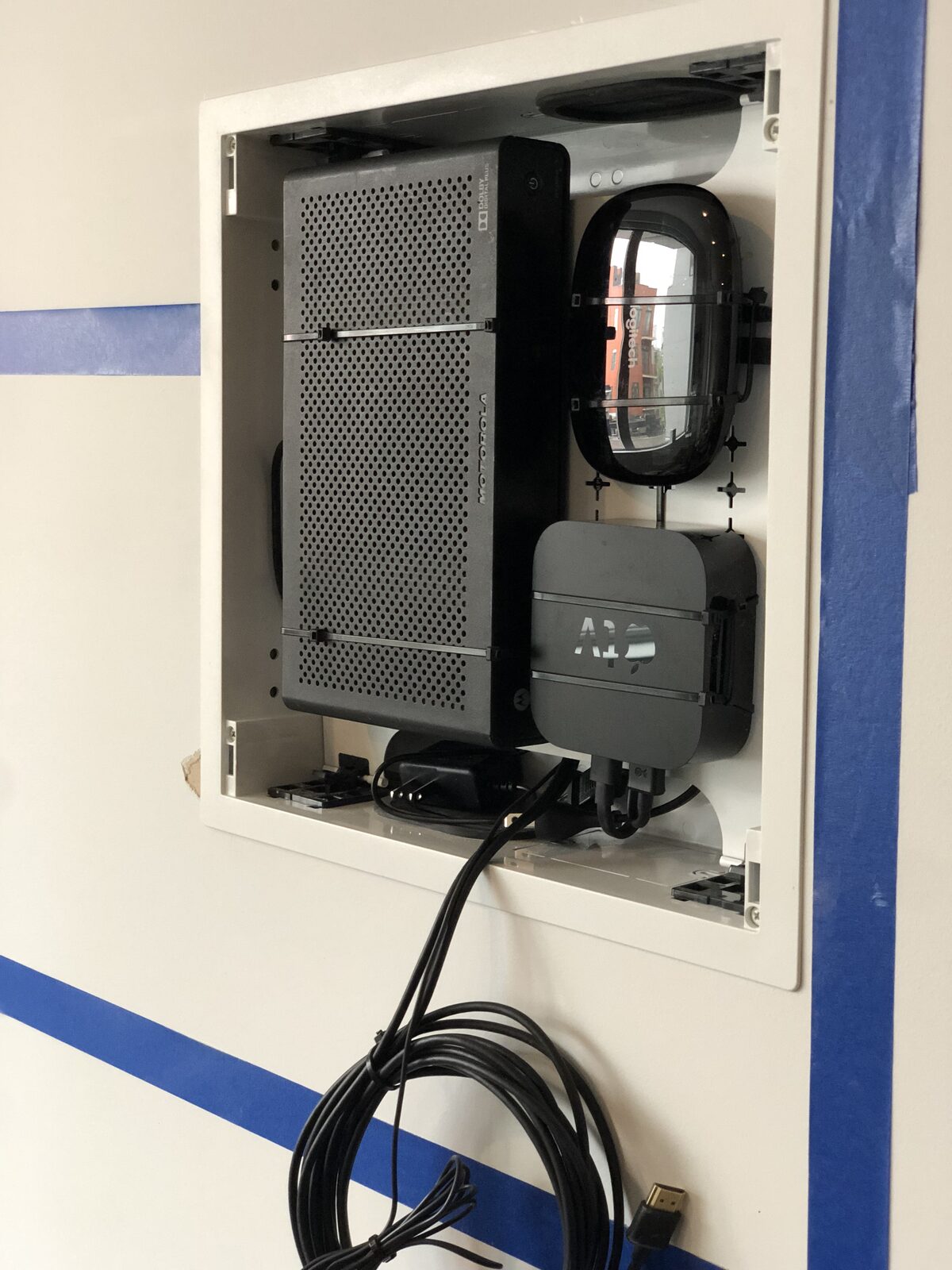 The in-wall box and bracket before the display goes on