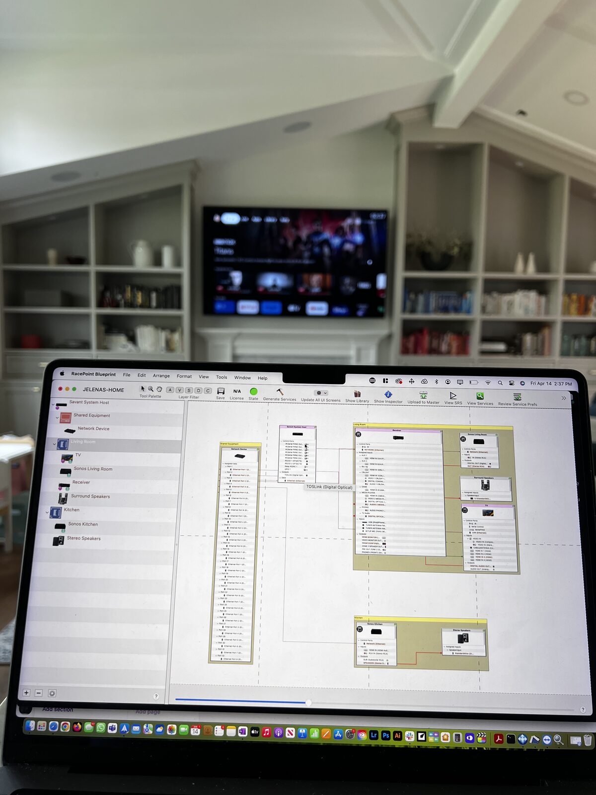 The system drawing open on a laptop on site